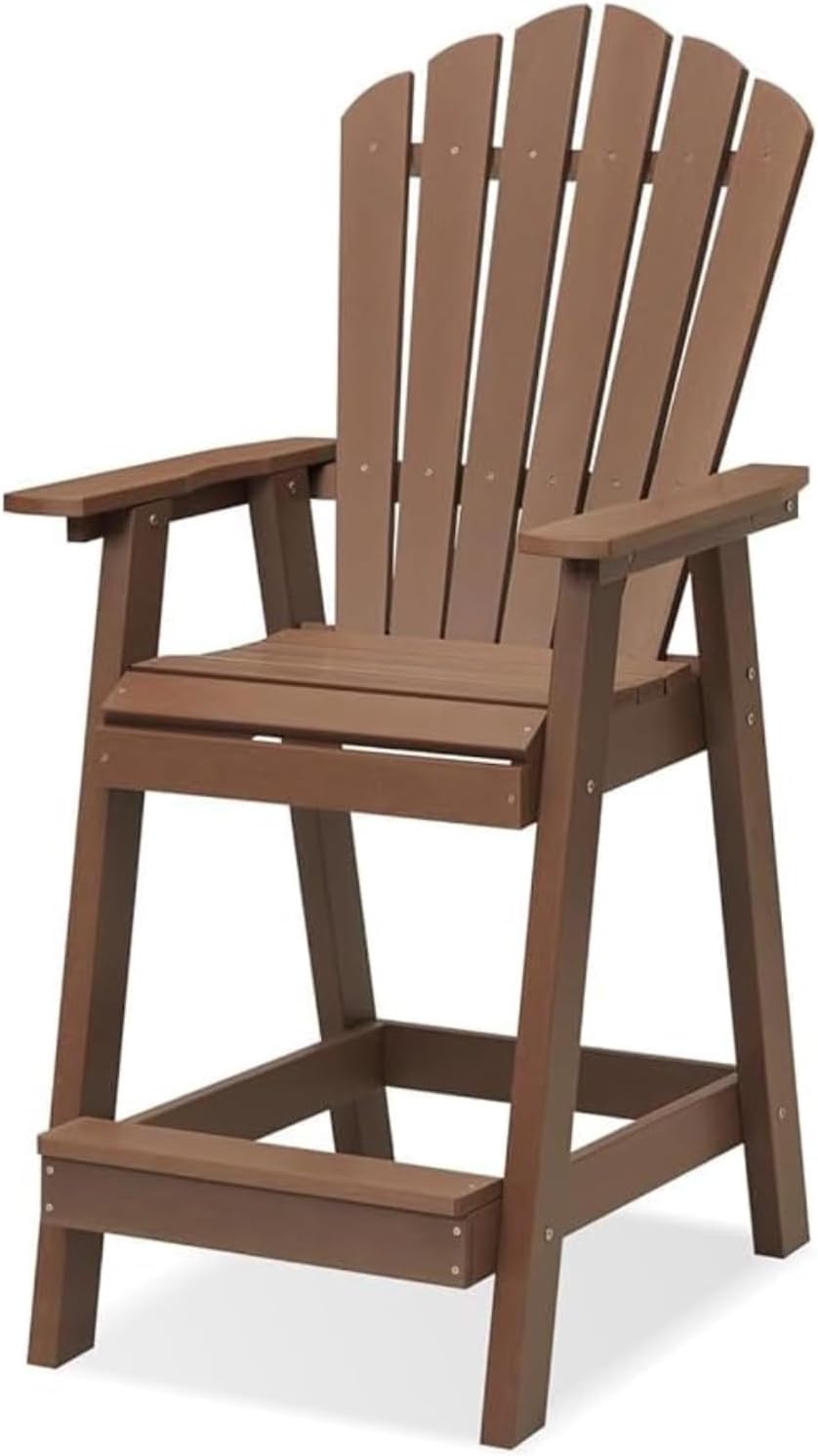 Psilvam Tall Adirondack Chair 1PC, Poly Lumber Outdoor Bar Stools,Brown