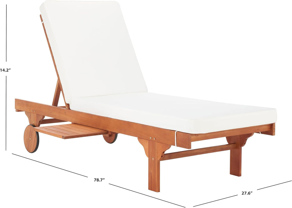 SAFAVIEH Outdoor Collection Newport Natural/ Beige Cushion Built-in Side Table Adjustable Chaise Lounge Chair