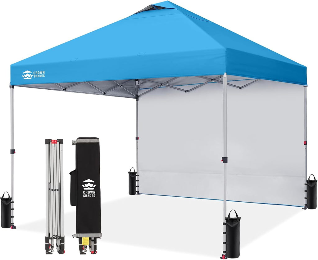 CROWN SHADES 10x10 Pop Up Canopy with 1 Side Wall, Beach Tent, Sky Blue