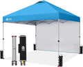 CROWN SHADES 10x10 Pop Up Canopy with 1 Side Wall, Beach Tent, Sky Blue