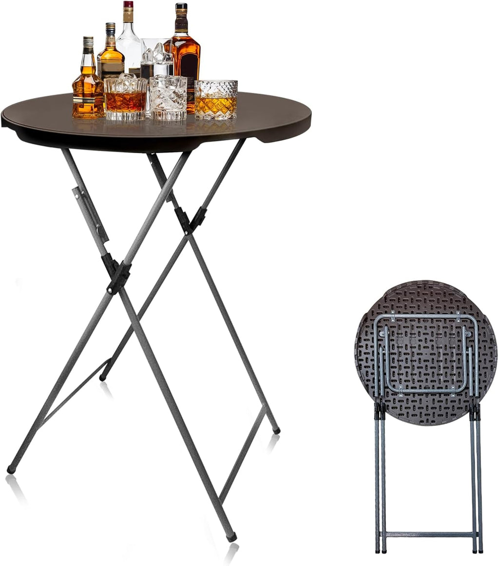 32in Round Folding Cocktail Table Bar Height Brown 1 Pack