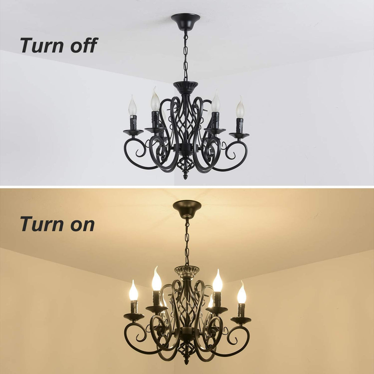 Ganeed 6-Light French Country Chandelier, Matte Black Candle Style