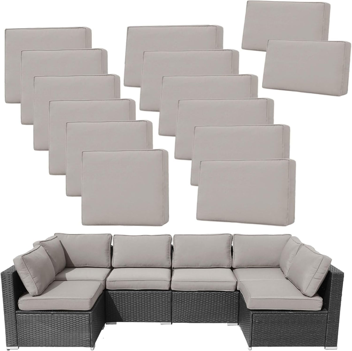 14Pieces Patio Cushion Covers Replacement Outdoor Couch Cushions Covers Splashproof Sofa Slipcovers Set with Zippers,Patio Furniture Protector Cover Only(Gray,25×25×3.15 inches)