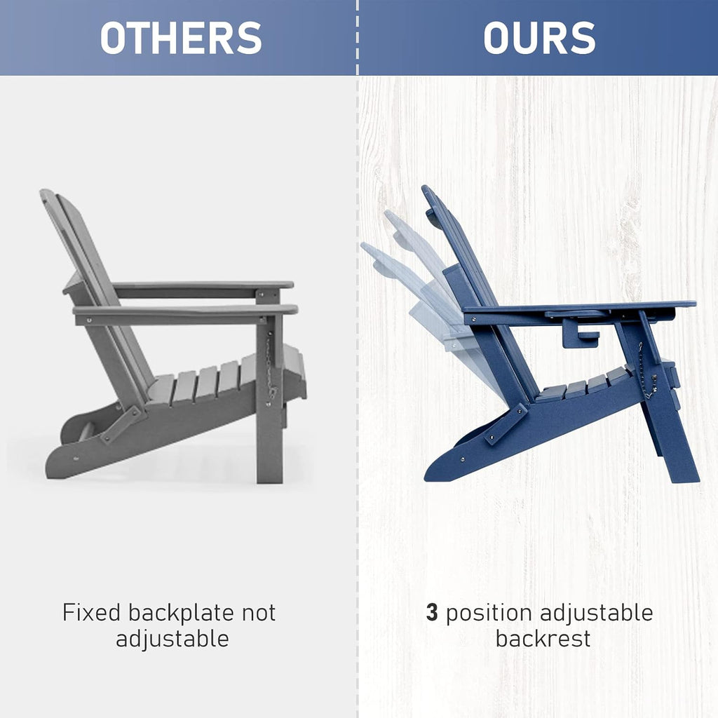 Oversized Folding Adirondack Chair Set of 4 with Adjustable Backrest 400LBS
