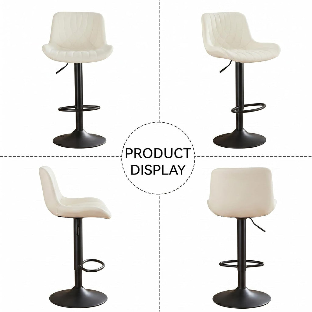 Bar Stools Set of 2, Swivel Adjustable Barstools with Backs, Beige