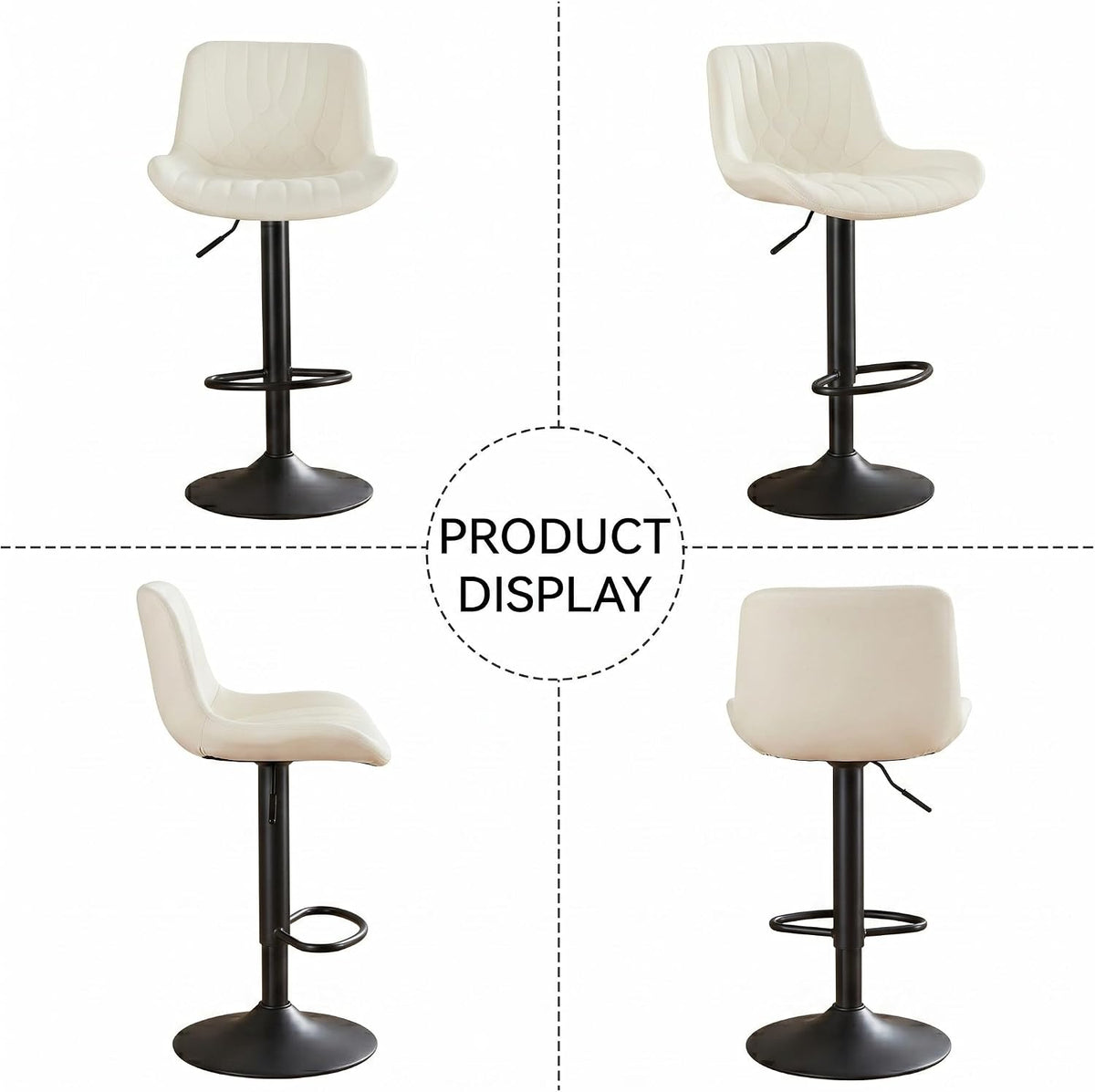 Bar Stools Set of 2, Swivel Adjustable Barstools with Backs, Beige