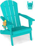 GREENVINES Folding Adirondack Chair w/Cup Holder, HDPE, Aqua