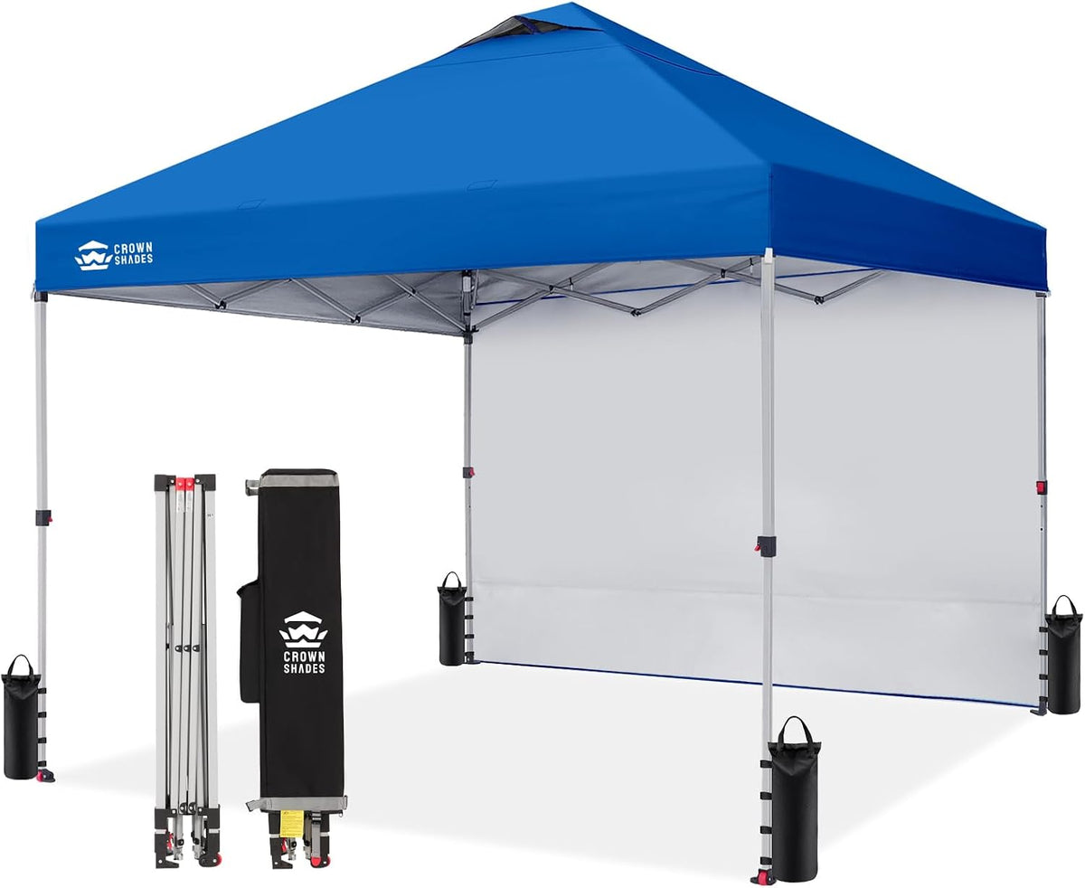CROWN SHADES 10x10 Pop Up Canopy with 1 Side Wall, Beach Canopy Tent, Blue