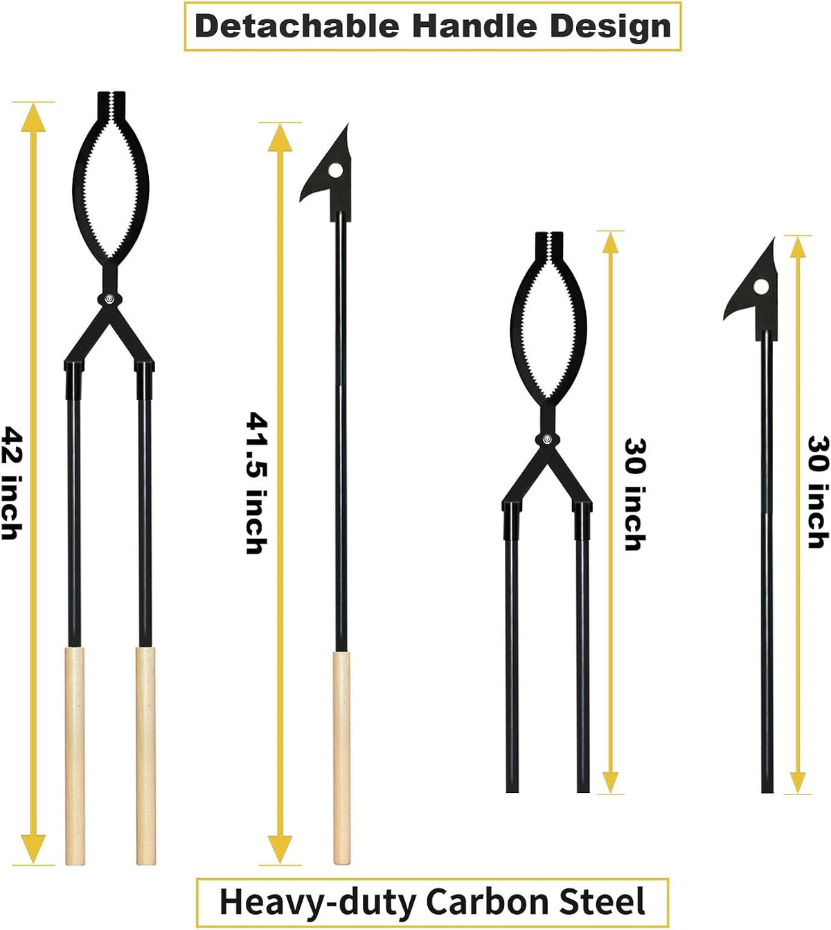 42" Fire Log Grabber & Fire Poker Set with Storage Bag, Portable Detachable