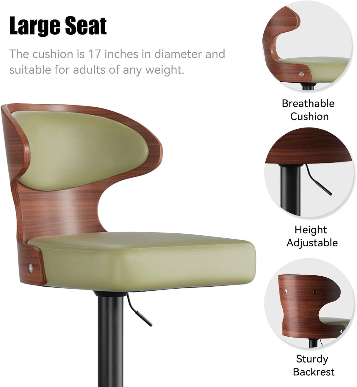 swivel bar stools set of 4,adjustable height bentwood, side view