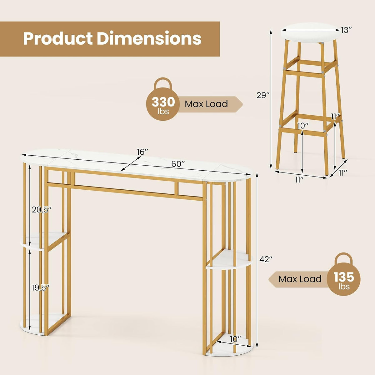COSTWAY Bar Table Set for 2 with Storage Shelves, Bar Height Dining Set