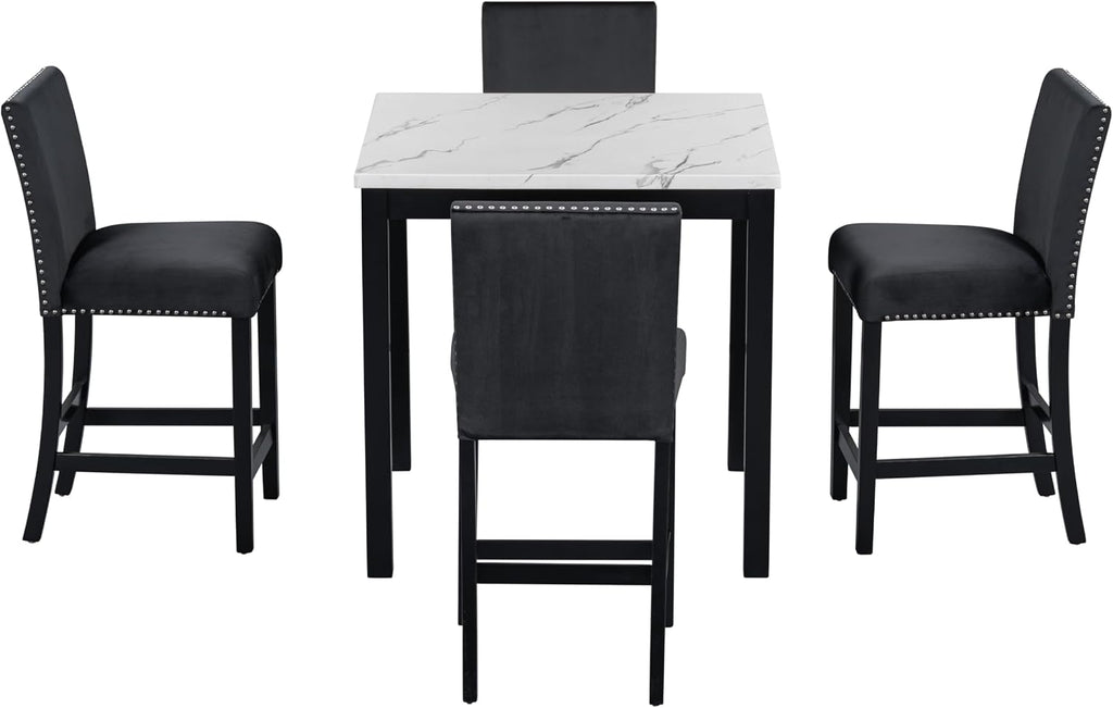 RuiSiSi 5-Piece Counter Height Dining Table Set for 4, Black