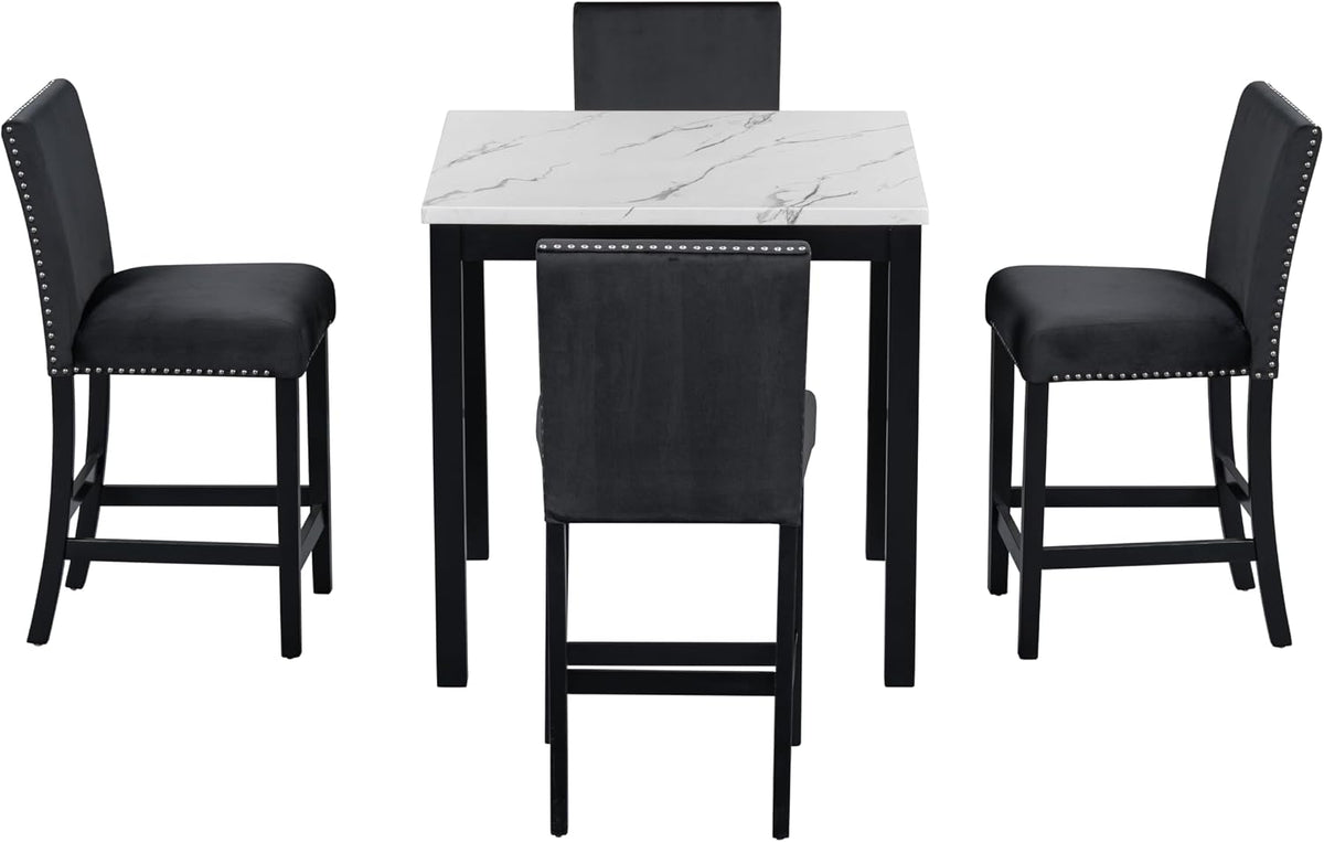 RuiSiSi 5-Piece Counter Height Dining Table Set for 4, Black