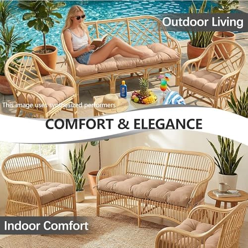 Yddsky 3Pcs Wicker Chair Cushion Sets for Patio Furniture,Khaki,47*19*4''