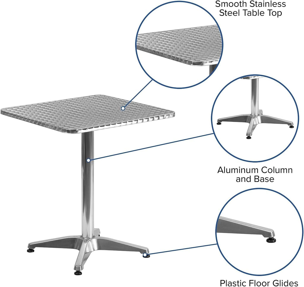 flash furniture 23.5 in aluminum indoor/outdoor square table, side view