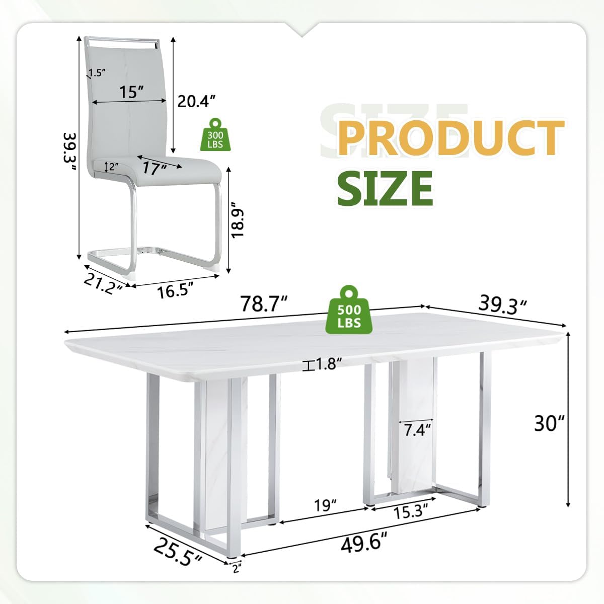 79" White Marble Dining Table Set for 8