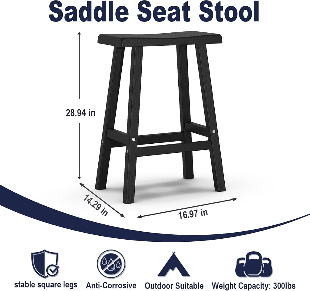 PatioZen Bar Stools, 29'', Black, Set of 2