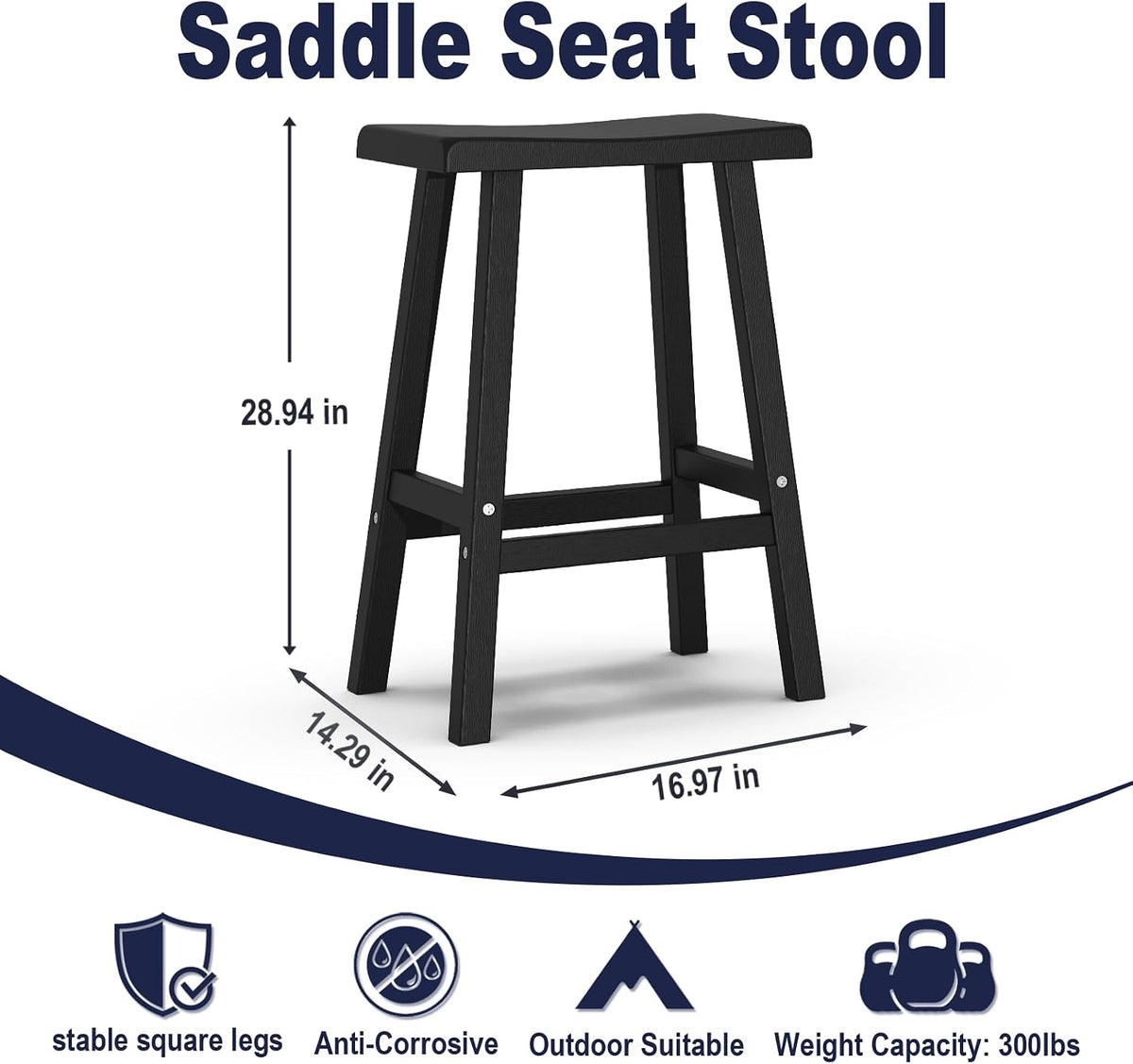 PatioZen Bar Stools, 29'', Black, Set of 2