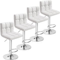 Furmax Bar Stools Modern Pu Leather Swivel Adjustable Hydraulic Bar Stool Square Counter Height Stool Set of 4 (4pcs White)