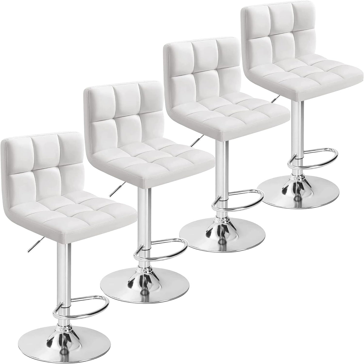 Furmax Bar Stools Modern Pu Leather Swivel Adjustable Hydraulic Bar Stool Square Counter Height Stool Set of 4 (4pcs White)