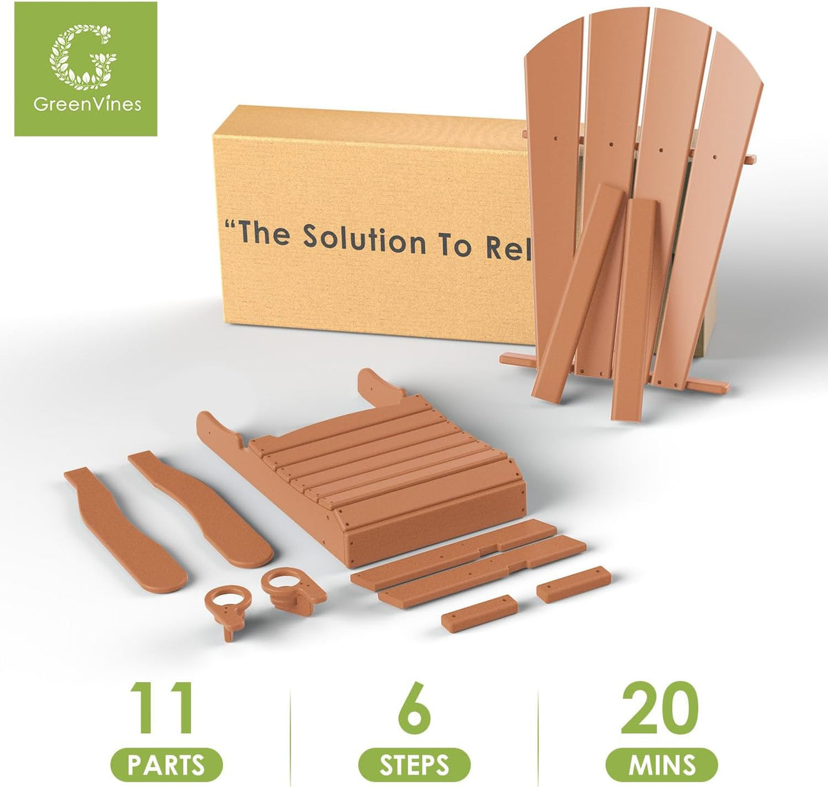 GREENVINES Adirondack-Chairs-with-Ottoman Set of 2, Folding，HDPE, Teak