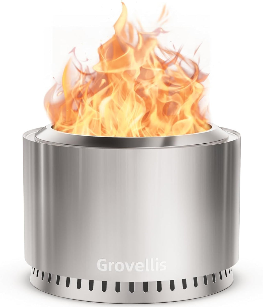 27 inch Smokeless Fire Pit with Waterproof Cover & Fire Poker