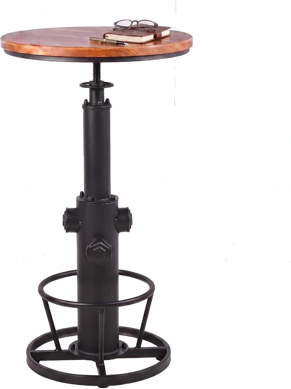 Vintage Bistro Table Height Adjustable 38.6-44.4inch Industrial Bar Table for Kitchen Dining Room Coffee House Pub Office Swivel Round Wooden Top for 2-3 People