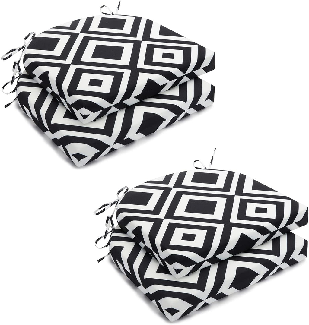 HARBOREST Outdoor Chair Cushions Set of 4, Water Resistant Patio Chair Cushions with Ties, Outdoor Seat Cushions for Patio Furniture, 17"x16"x2", Black/White Diamond