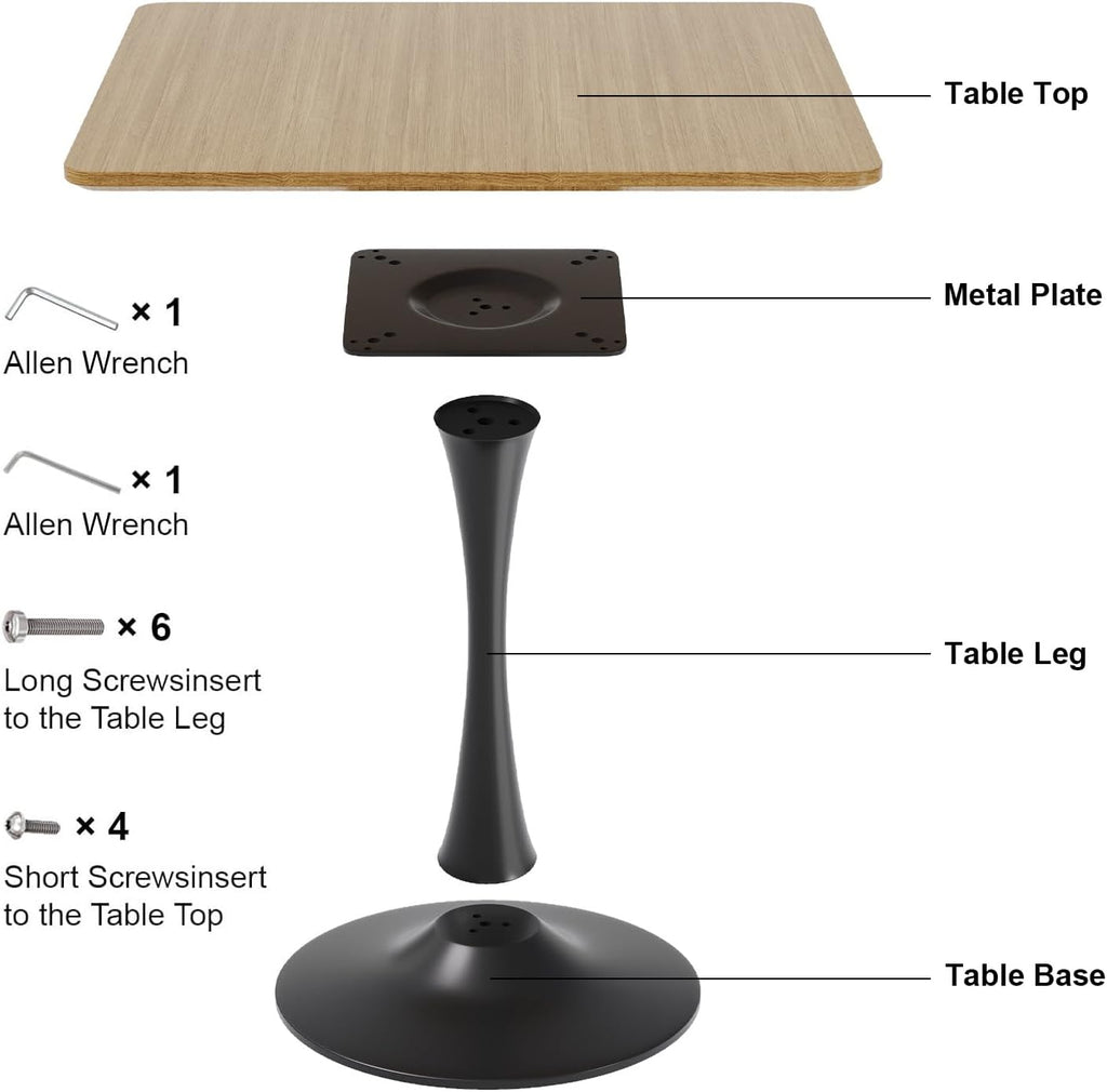 Walnut Square Tulip Table for 2, 24 Inch Small Dining Table with Pedestal