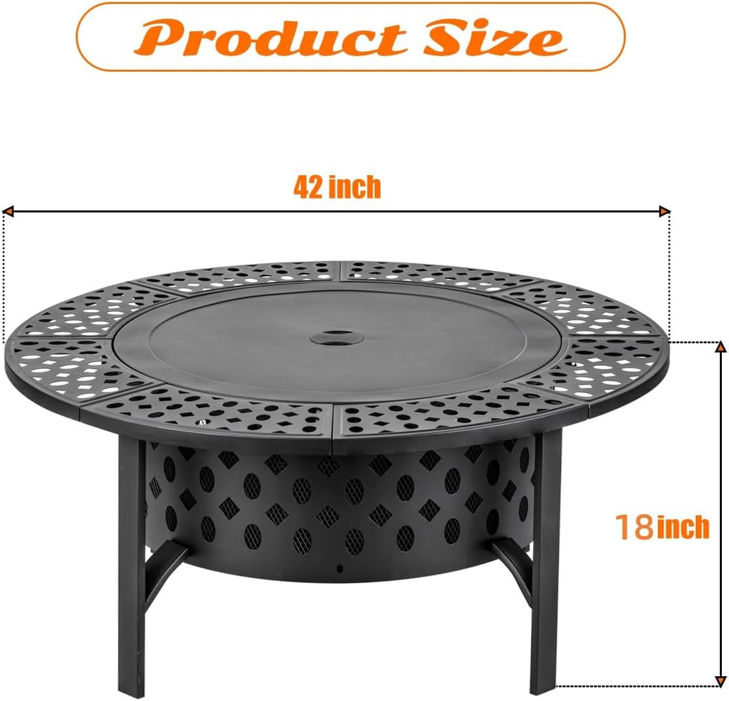OutVue 42 Inch Fire Pit with 2 Grills, Lid, Poker