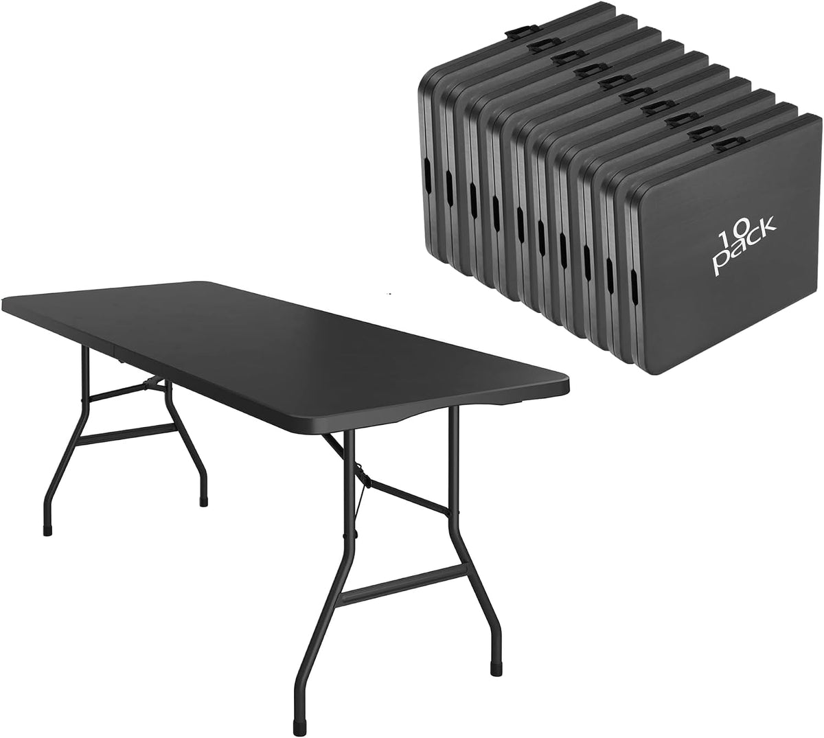 10 Pack 6FT Folding Tables, Heavy Duty, Carry Handle, White