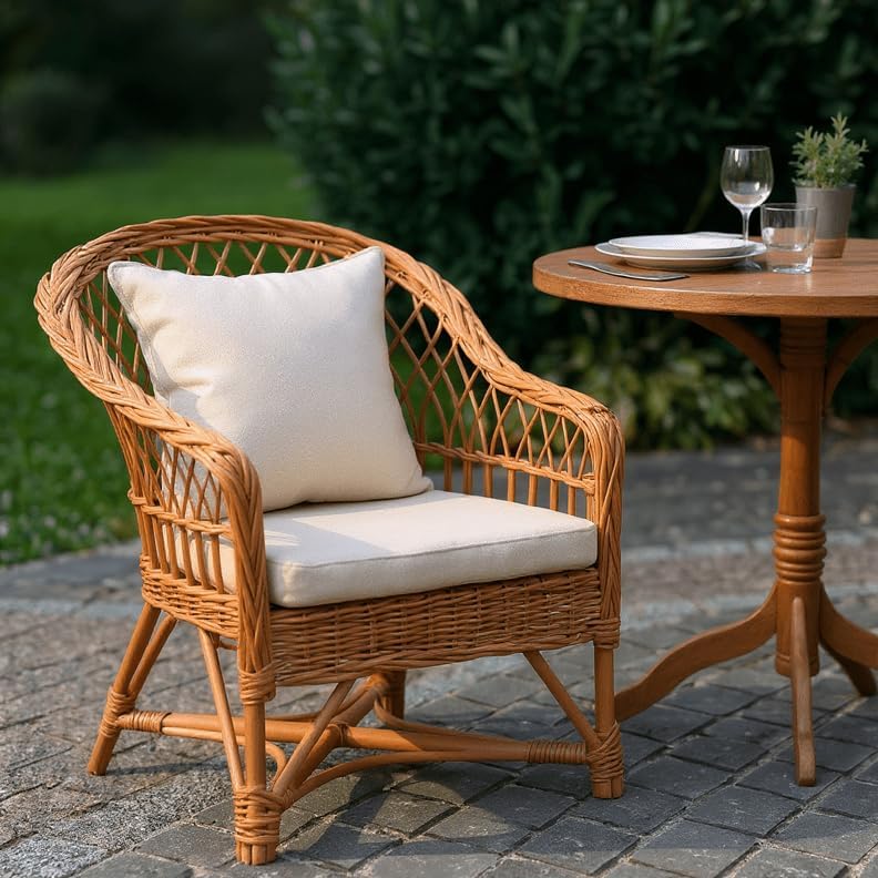 RSH DECOR Sunbrella Foam Wicker U-Shape Cushions Set of 2 | 22” x 22” | All-Weather Outdoor Seat Cushions for Patio Furniture| American Made (Canvas Melon Bright Coral)