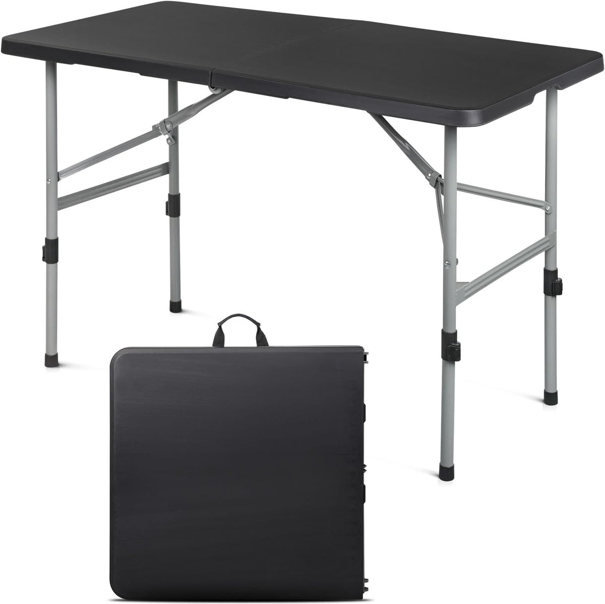 OS MOTOR 4ft Folding Table with Carry Handle, 48 Inch, Black