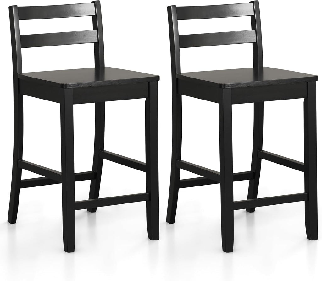 COSTWAY 24-Inch Wooden Counter Height Bar Stools Set of 2 with Low Backrest