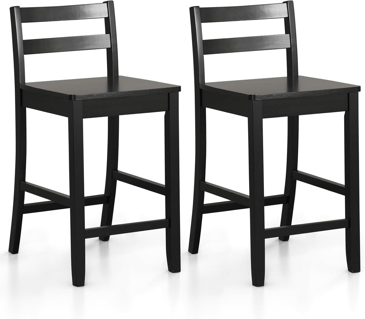 COSTWAY 24-Inch Wooden Counter Height Bar Stools Set of 2 with Low Backrest