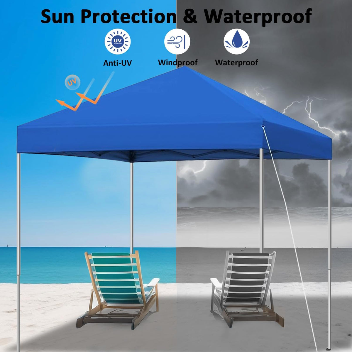 10x10 Pop Up Canopy Tent Instant Canopy for Party Portable Beach Tent Sun Shelter Heavy Duty Steel Frame Canopy with Air Vent, Blue