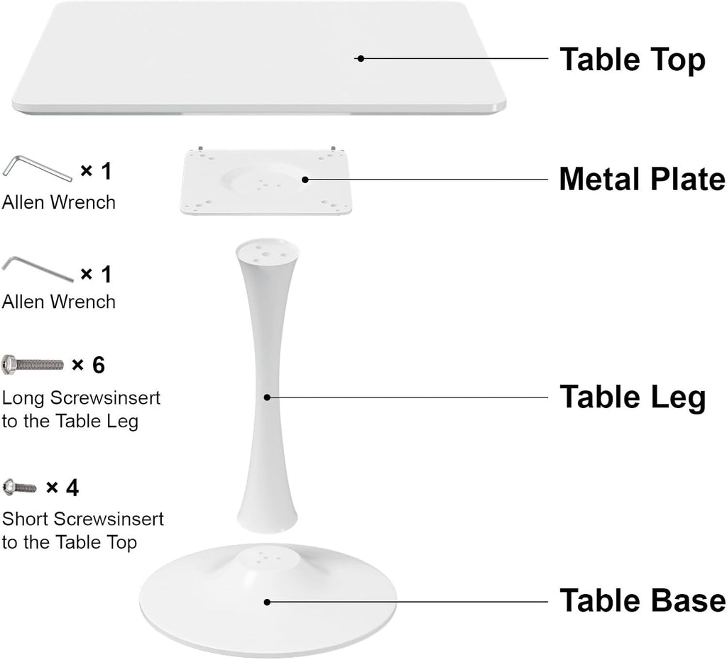 White Square Tulip Table for 2 Person, 24 Inch Small Kitchen Dining Table