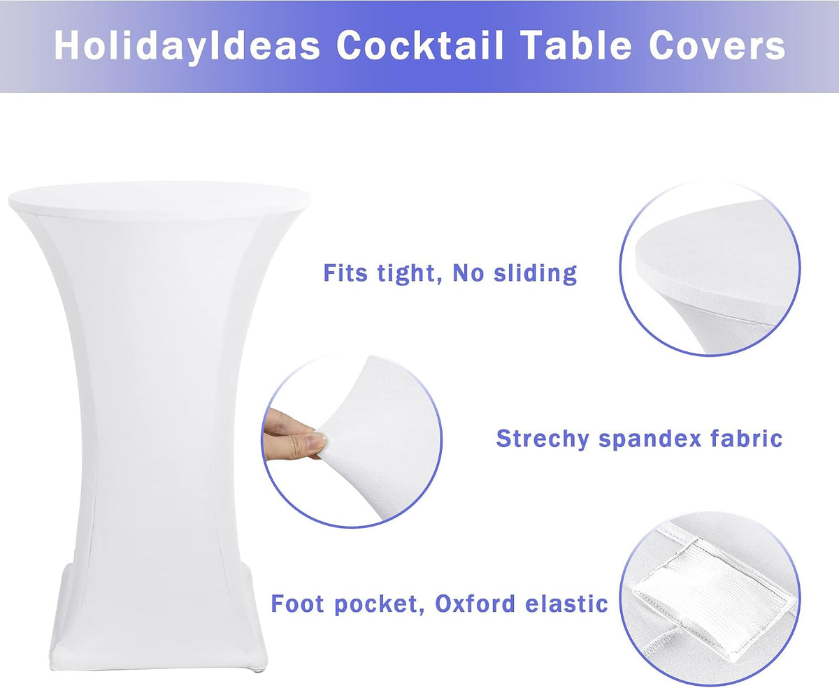 Spandex White Cocktail Table Covers for 30-32 Inch High Top Pub 4 Pack