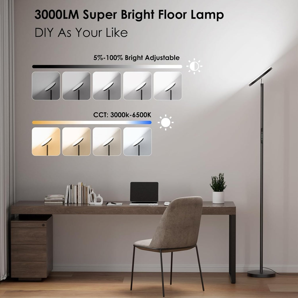 36W LED Floor Lamp, Modern Stepless Dimmable Torchiere Standing Lamps
