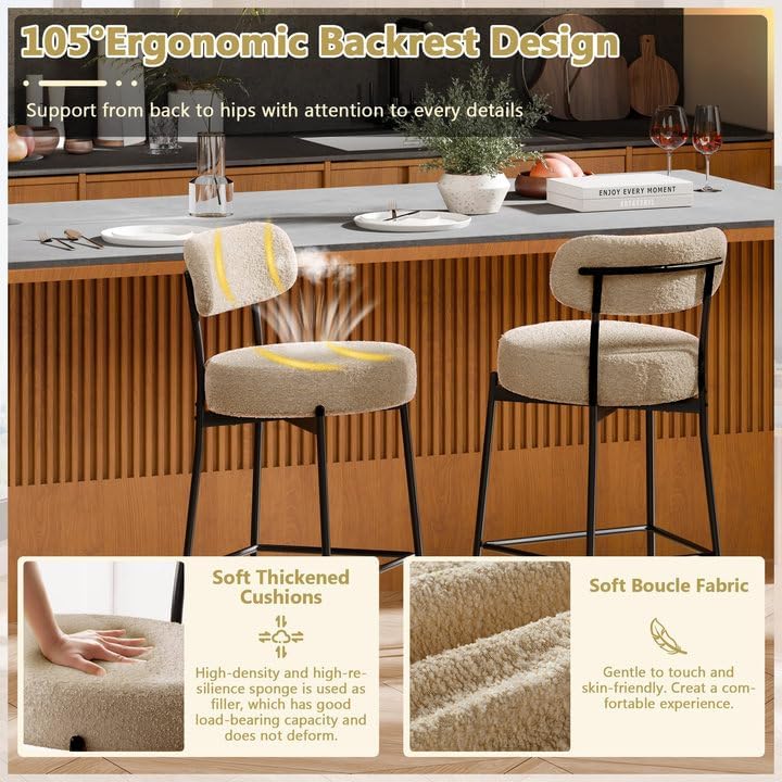 DYHOME Bar Stools Set of 3 Modern Boucle Counter Stools for Kitchen Island