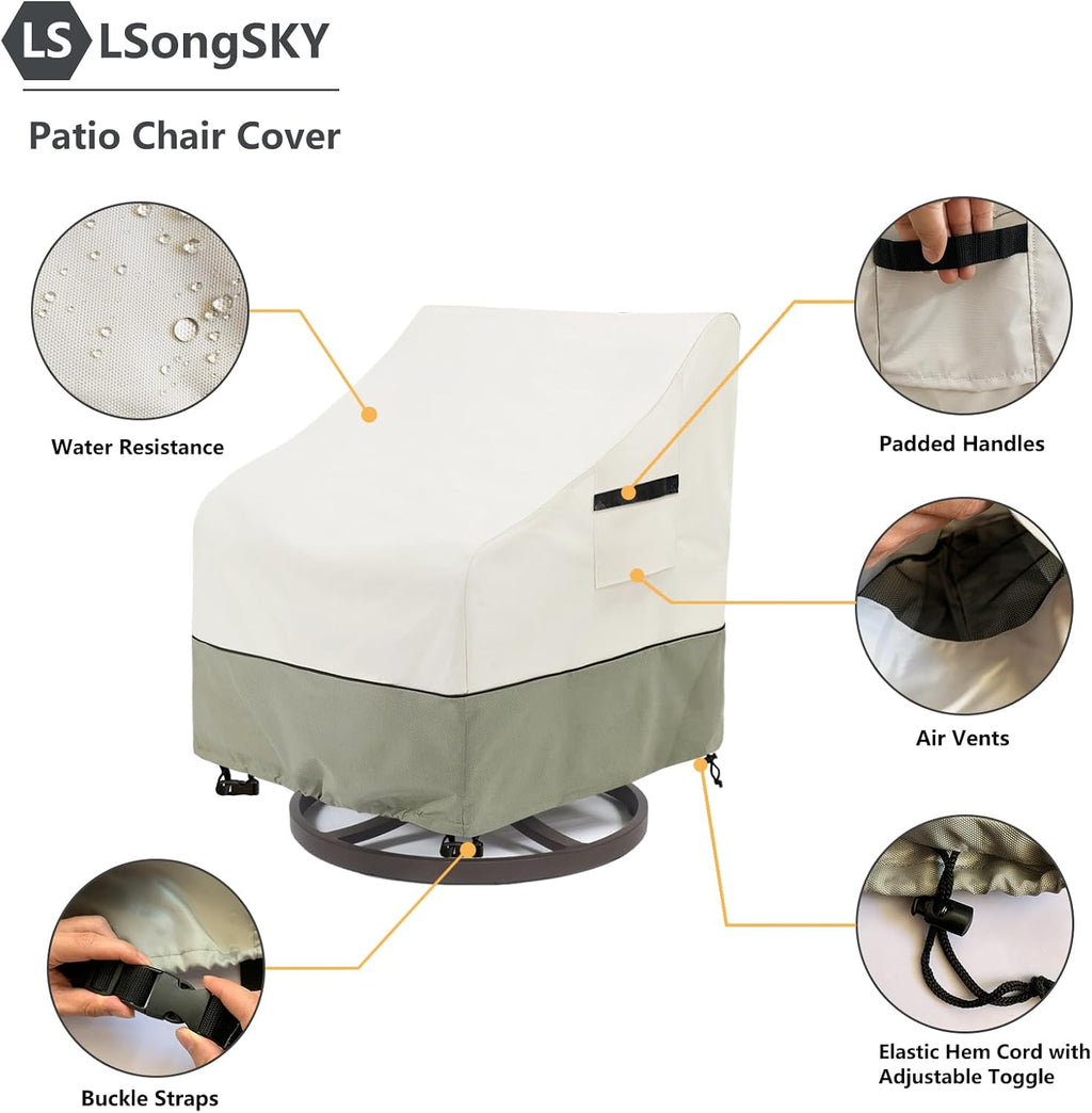 Outdoor Swivel Lounge Chair Cover 2 Pack,Waterproof Heavy Duty Outdoor Chair Covers,Patio Rocking Chair Covers for Outdoor Furniture,(30 W x 34 D x 38.5 H inches),White&Grayish Green