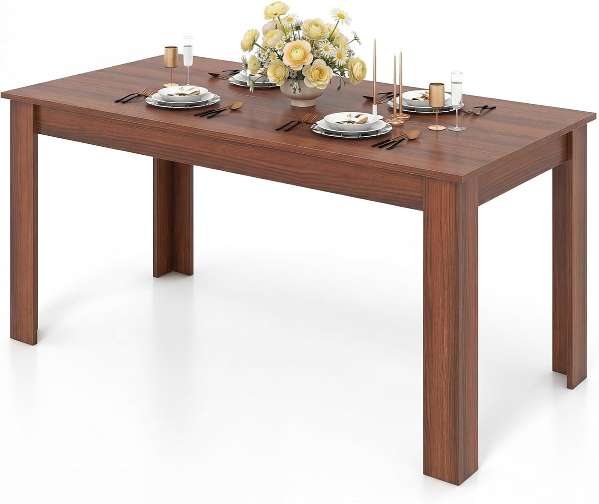 GIANTEX Dining Table for 4-6, 63" Large Rectangular Kitchen Table, Walnut