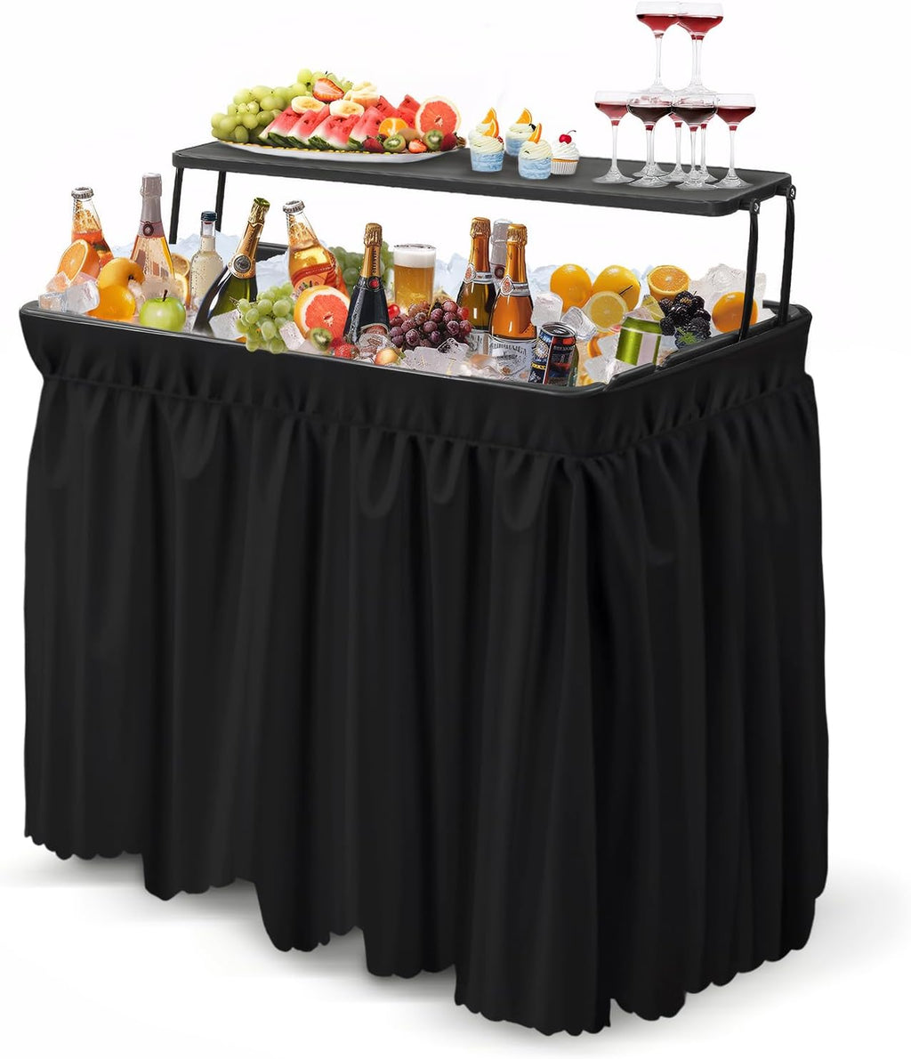 VINGLI Portable Cooler Table with Extra Storage Shelf, Alloy Steel, Black, Picetable Model