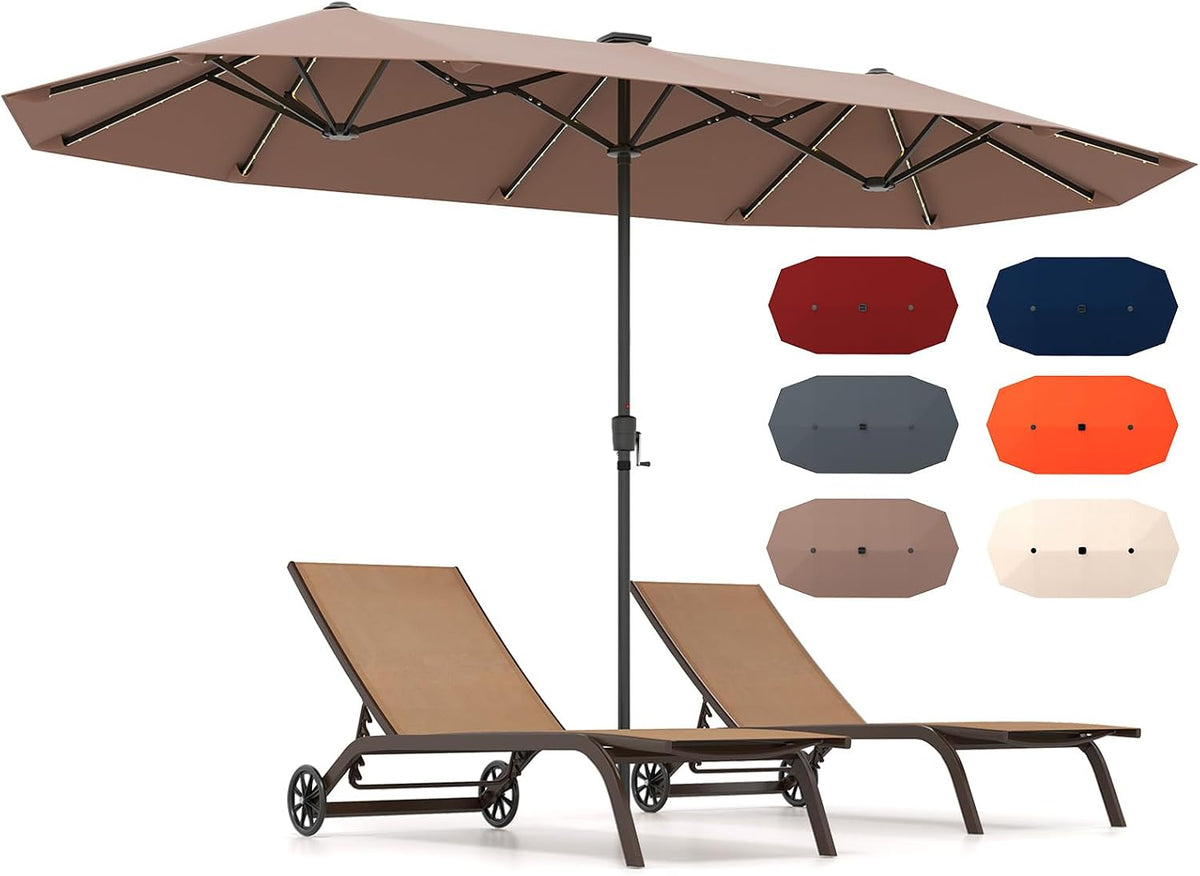 HAPPYGRILL 13 FT Extra Large Double-sided Patio Umbrella with Solar Lights