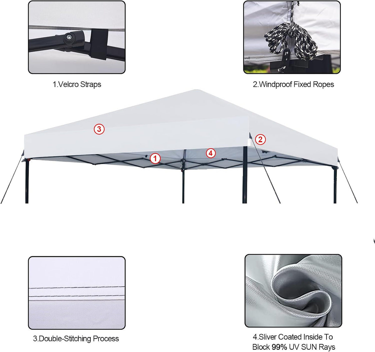 joramoy 8x8 canopy replacement top only straight leg(white), side view