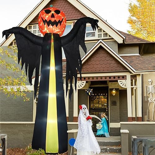 10.3Ft Halloween Inflatable Pumpkin Ghost, Halloween Blow Up Yard Decoration with LED Lights and Scary Sound for Halloween Outdoor Decoration, Giant Inflatables Ghost Yard Prop