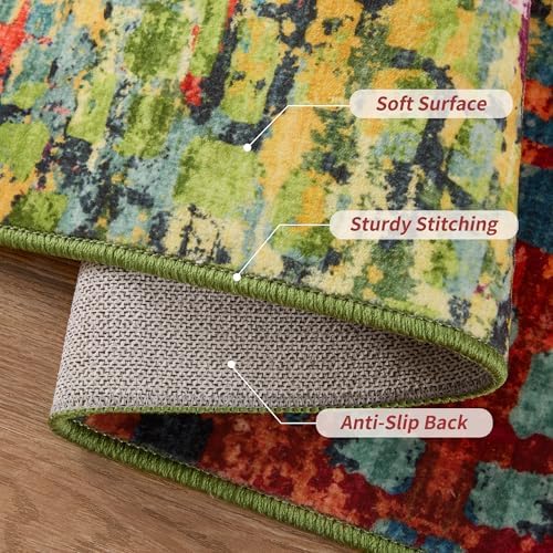 Colorful Abstract 4x6 Washable Rug, Modern Non Slip Rugs for LIving Room