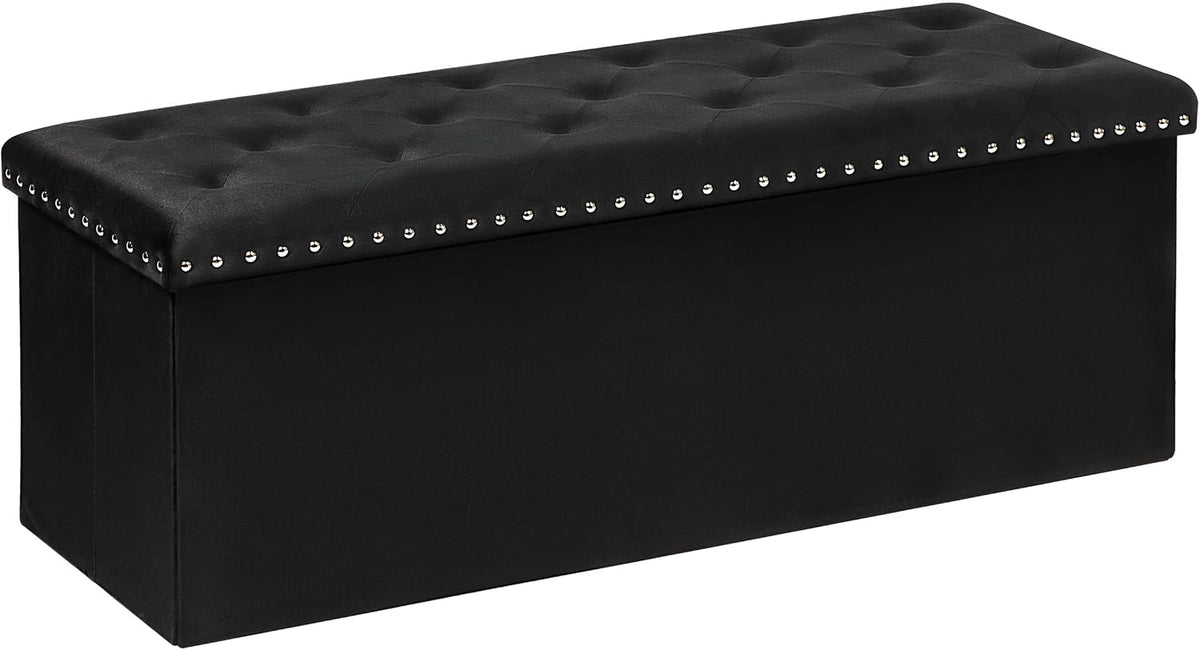 B FSOBEIIALEO Storage Ottoman Bench, 43" Velvet Ottoman with Storage, Black
