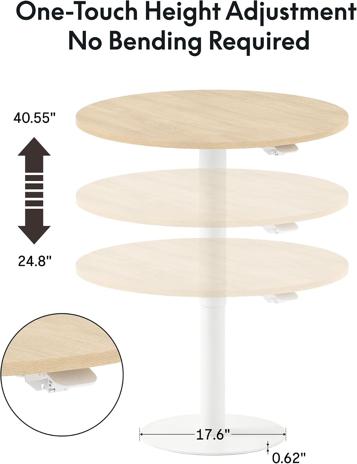FLEXISPOT 24" Adjustable Height Round Dining Bar Table, Gas Spring Lift