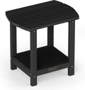 2-Tier HDPE Outdoor Side Table, Adirondack End Table, Black